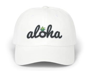 Pineapple Aloha Hat - Embroidered Black Text. (Multiple Color Options). Represent Hawaii with this stylish hat.