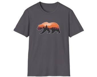 Adventure Awaits: Sunset Bear T-Shirt - Unisex Softstyle T-Shirt - Sunset Colorway. (Multiple Colors Available)