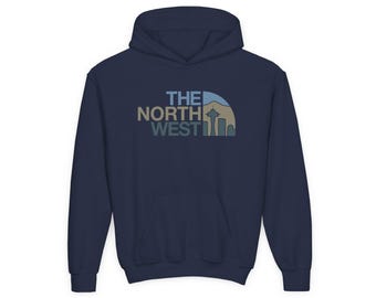 Kids PNW The North West Seattle Skyline Washington Space Needle Youth Hoodie - Coastal Colorway. Rep the Pacific Northwest (Multiple Colors)