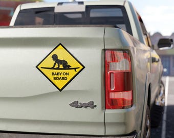 Safety Sign - Surfboard Baby on Board Car Magnet - Beach Edition. 5 inches x 5 inches. Car accessory. Baby shower gift. New parent gift.