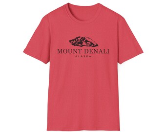 May include: Red t-shirt with a black graphic of Mount Denali and the text "Mount Denali Alaska".
