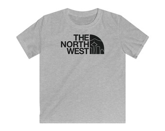 Kids PNW The North West Seattle Skyline Washington Space Needle T-shirt - Youth Unisex Softstyle T-shirt. Rep the PNW (Multiple Colors)
