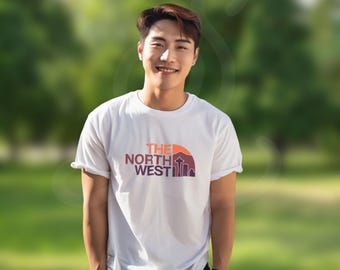 PNW The North West Seattle Skyline Washington Space Needle T-shirt - Sunset Colorway. Unisex Softstyle T-shirt. (Multiple Color Options)