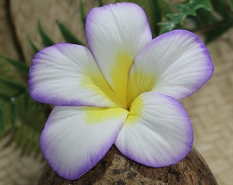 Purple and/or White and Yellow Plumeria Ear Pick, Artificial foam flower, Frangipani Hair Stick, Aloha flower pick, Hawaiian earpiece, Bride