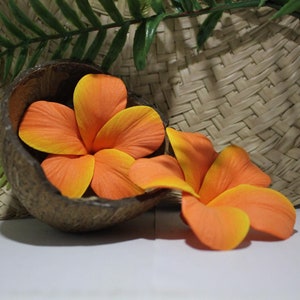 Orange Plumeria Ear Pick, Artificial foam flower, Frangipani Hair Stick, Aloha flower pick, Hawaiian earpiece, Bridal, Sei, Pua, Ear flower