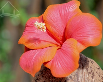 Red Hibiscus Ear Pick, Artificial Foam Flowers, Aloha Hawaiian flower pick, Hair clip, Island ear flower, Tropical Clip, Beach Wedding