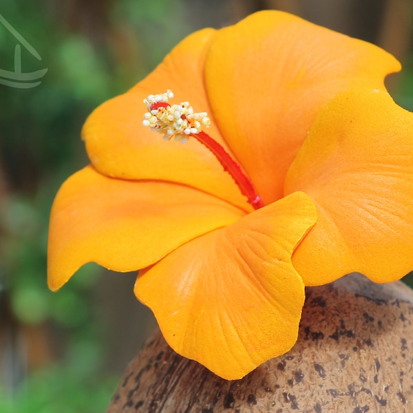 Hibiscus Flower Clip, Orange Foam Flower Ear Pick, Wedding Decor, Beach Party, Hawaiian Flower, Tropical, Summer Hair Accessories, Hair Clip