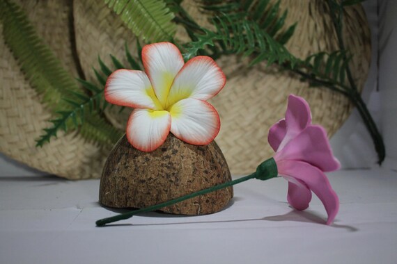 Orange and/or White and Yellow Plumeria Ear Pick, Artificial foam flower, Frangipani Hair Stick, Aloha flower pick, Hawaiian earpiece, Bride