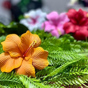 Orange Hibiscus Ear Pick Hair Clip Type 2 | Tropical Flower Foam Accessory | Aloha Polynesian Flower Pick | Handmade Beach Gift