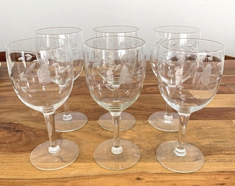 Copas de vino de cristal vintage grabadas con motivos florales, juego de 6, diseño Heritage de Princess House.