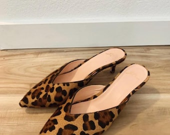PRICE REDUCED! Vintage 90’s J. Crew Leopard Print Kitten Heel Mules, Size 7
