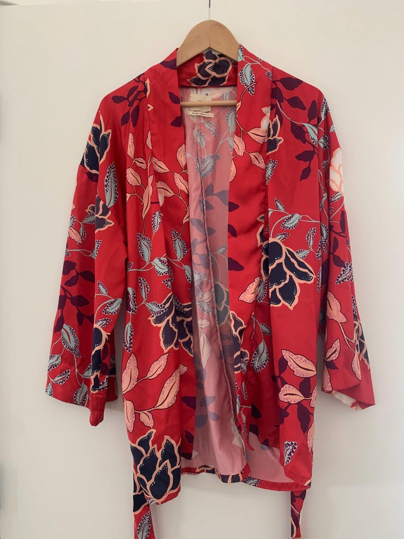 Red Floral Kimono Style Wrap – Urban Outfitters Boho Festival Robe image 2