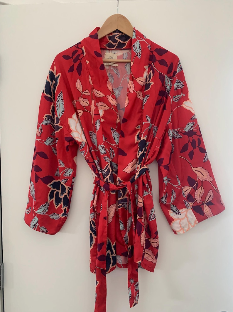 Red Floral Kimono Style Wrap – Urban Outfitters Boho Festival Robe image 1