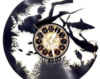 SCUBA DIVER Vinyl record clock | Ocean, Beach Scuba Diving Wall Art Decor | FREE Shipping