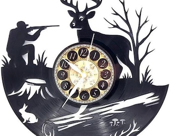 Vinyl Record Clock | DEER HUNTER | Hunting Outdoor Enthusiasts Wall Art Christmas or Birthday Gift | FREE Shipping