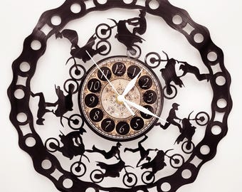 MOTOCROSS DIRT BIKES Vinyl Record Clock | Man Cave Chevy Wall Art Decor | Gifts For Him Her | Free Shipping