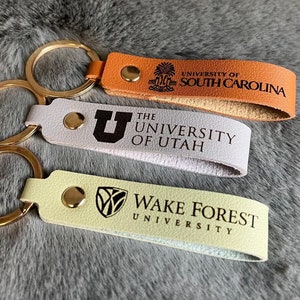 Custom College Logo Merch Personalized Leather Keychain with Name Logo Text Best Seller Graduation Gift University School Student Grad Party