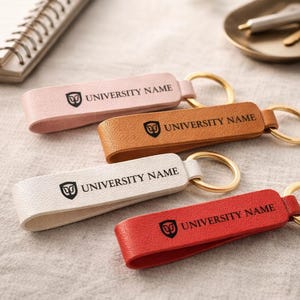 Llavero de cuero personalizado con el logotipo de la universidad: regalo de graduación universitario grabado a medida para estudiantes.