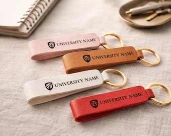 Personalized College Logo Leather Keychain – Custom Engraved University Graduation Gift for Students