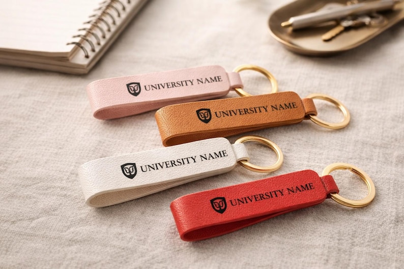 Personalized College Logo Leather Keychain – Custom Engraved University ...