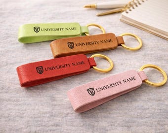 Personalized College Logo Keychain – Custom Engraved Leather Graduation Gift for Students & Alumni