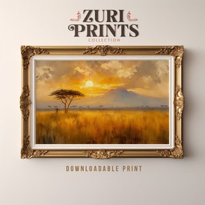 Die Savanne bei Sonnenuntergang | Afrikanische Landschaft Ölgemälde, digitale Kunst, Naturlandschaft, druckbare Wohnkultur, afrikanische Wandkunst, Digitaldruck