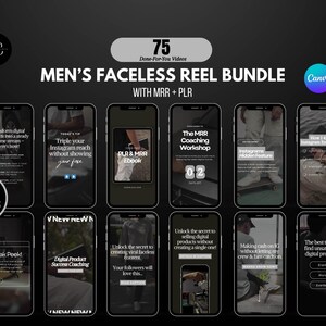 75 Men&#39;s Faceless Video Reels, Story Master Resell Rights MRR & Private Label Rights PLR Instagram Templates, Faceless Digital Marketing