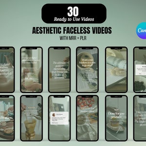 30 Aesthetic Video Reels, Story Master Resell Rights MRR & Private Label Rights PLR DFY Instagram Templates, Faceless Marketing