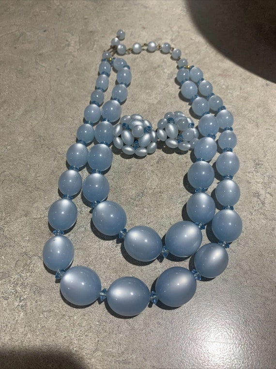 Vintage Necklace Double Blue Moonglow Lucite Bead… - image 6