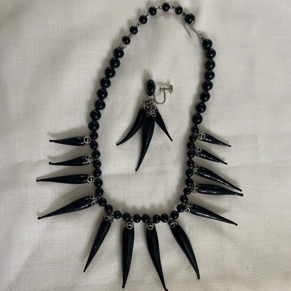 Authentic Unique Vintage Necklace Jet Black Glass… - image 8