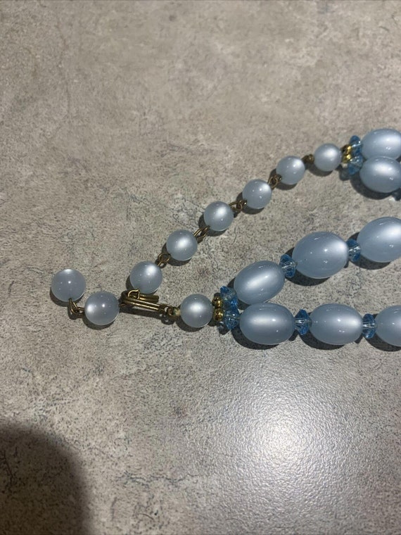 Vintage Necklace Double Blue Moonglow Lucite Bead… - image 3