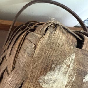 Antique Splint Oak Double Handle Gathering Wood Woven Basket 16x10x10 ...