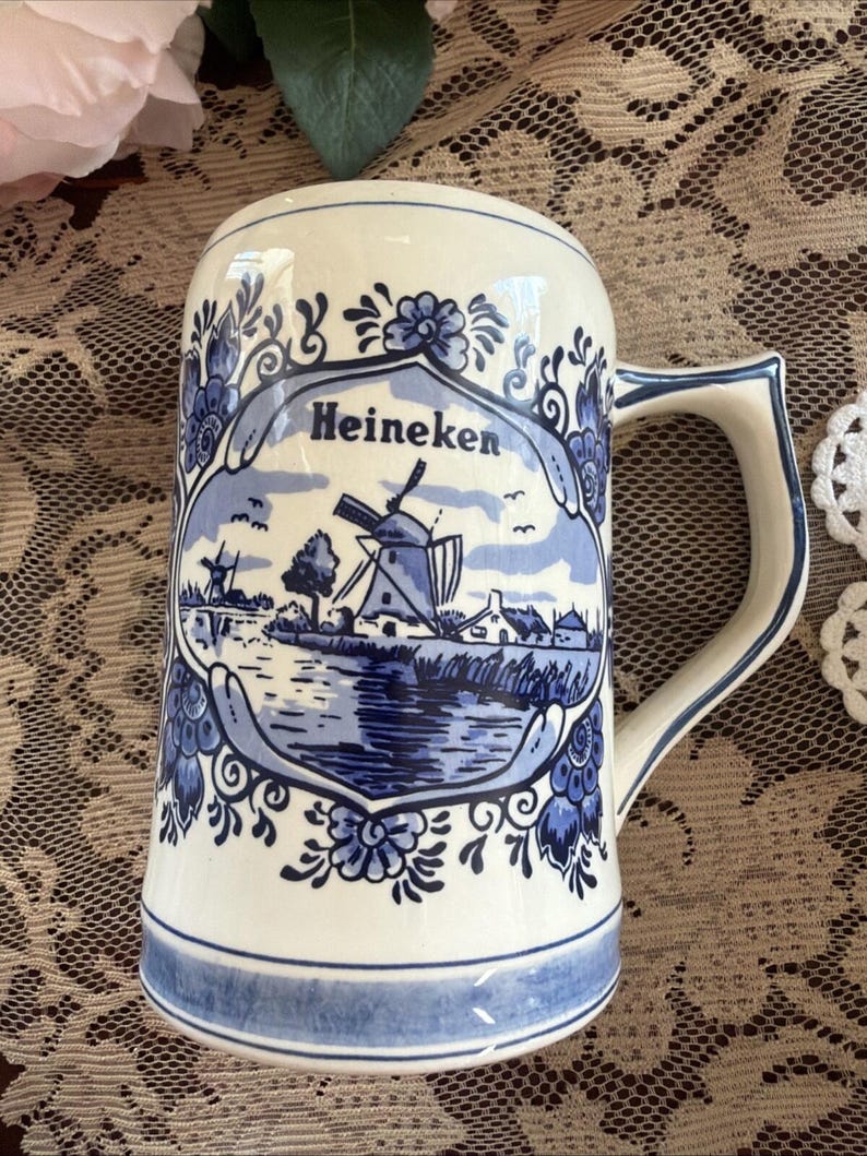 Delft Blue Hand Painted Heineken Beer Tankard Stein Mug Vintage Holland Lot 3 image 4