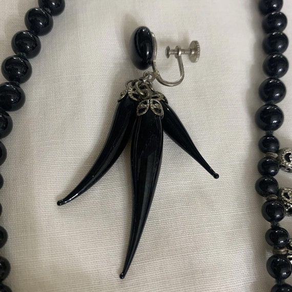 Authentic Unique Vintage Necklace Jet Black Glass… - image 9