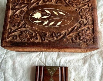 VTG Ornate Wood Hand Carved Trinket Jewelry Box Floral Lot 2 Cottage Shabby Chic