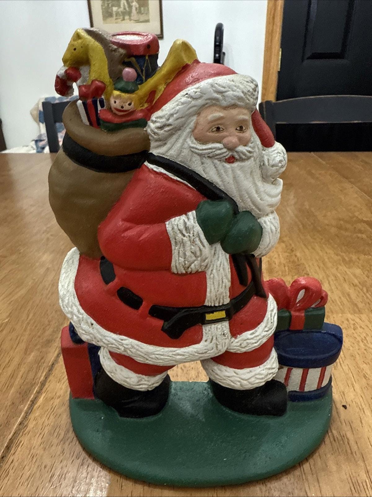 Butoir de porte Père Noël VTG en fonte, 20 cm (8 po.) Noël pays primitif peint à la main