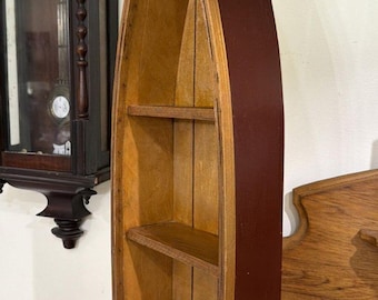 VTG Canoe Boat Shaped Wooden Knick Knack Shelf Rustic Cabin Lodge lake house Decor 25”