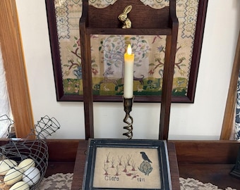 VTG walnut solid Wood Shelf with Drawer Wall Mount or Free Stand Candle Holder secret compartment Farm Cottage Unique