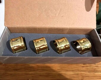 Baldwin Brass No.7535 Polished Brass Dover Napkin Rings Set of 4 in original box