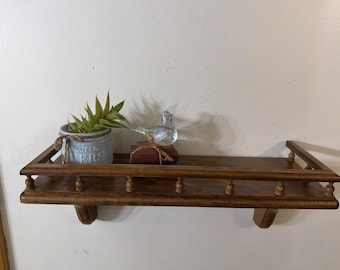 VTG Walnut Wood Spindle Rail Wall Mount Shelf Knick Knack Display Cottage Farm