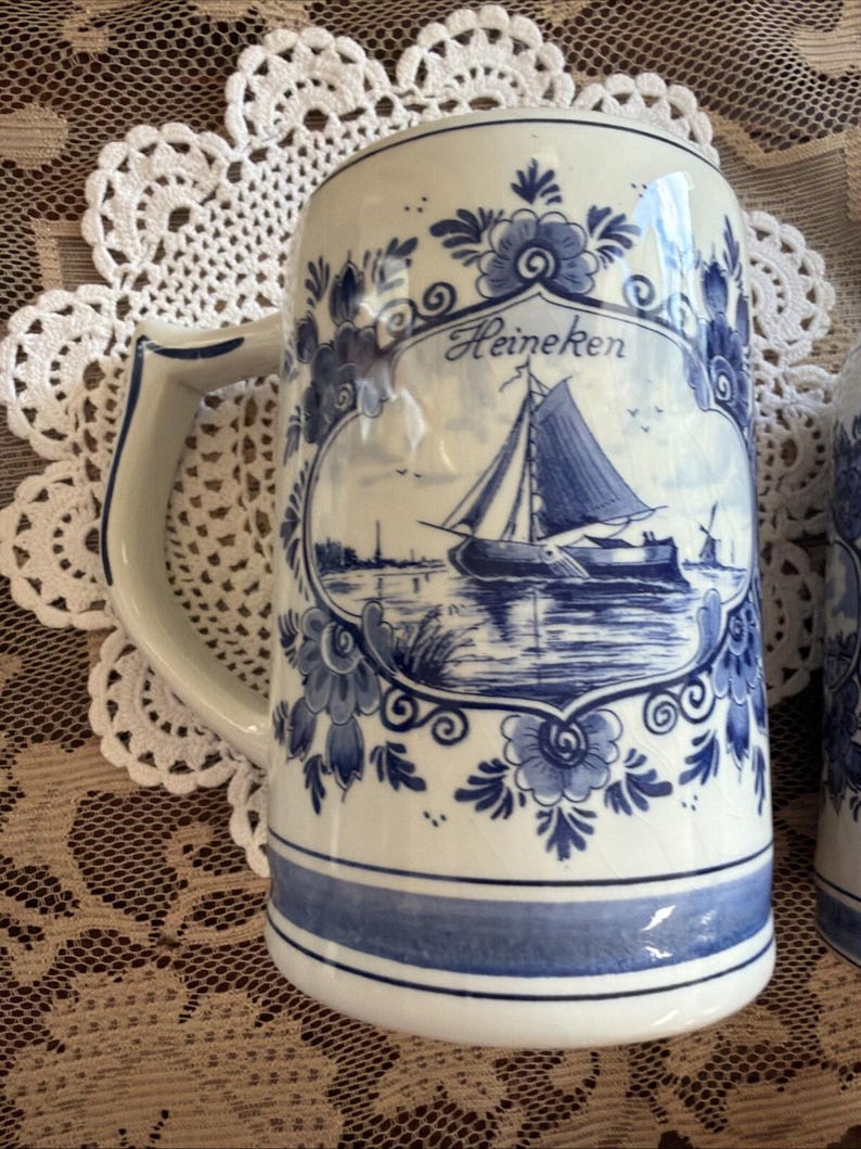 Delft Blue Hand Painted Heineken Beer Tankard Stein Mug Vintage Holland Lot 3 image 3