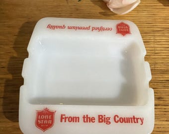 Vintage Milk Glass  Lone Star Beer Ashtray Breweriana National Beer Texas