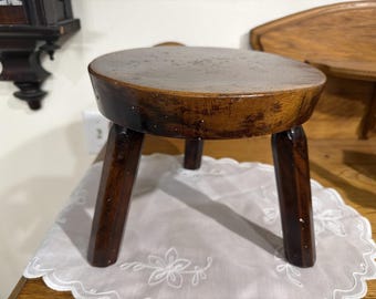 Antique Primitive 3 Leg Wood Milking Stool Country Cottage Farm Display Shelf