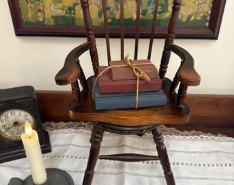 VTG Musical Wood Doll Chair Plays Beethoven Country Cottage Display 13” Tall