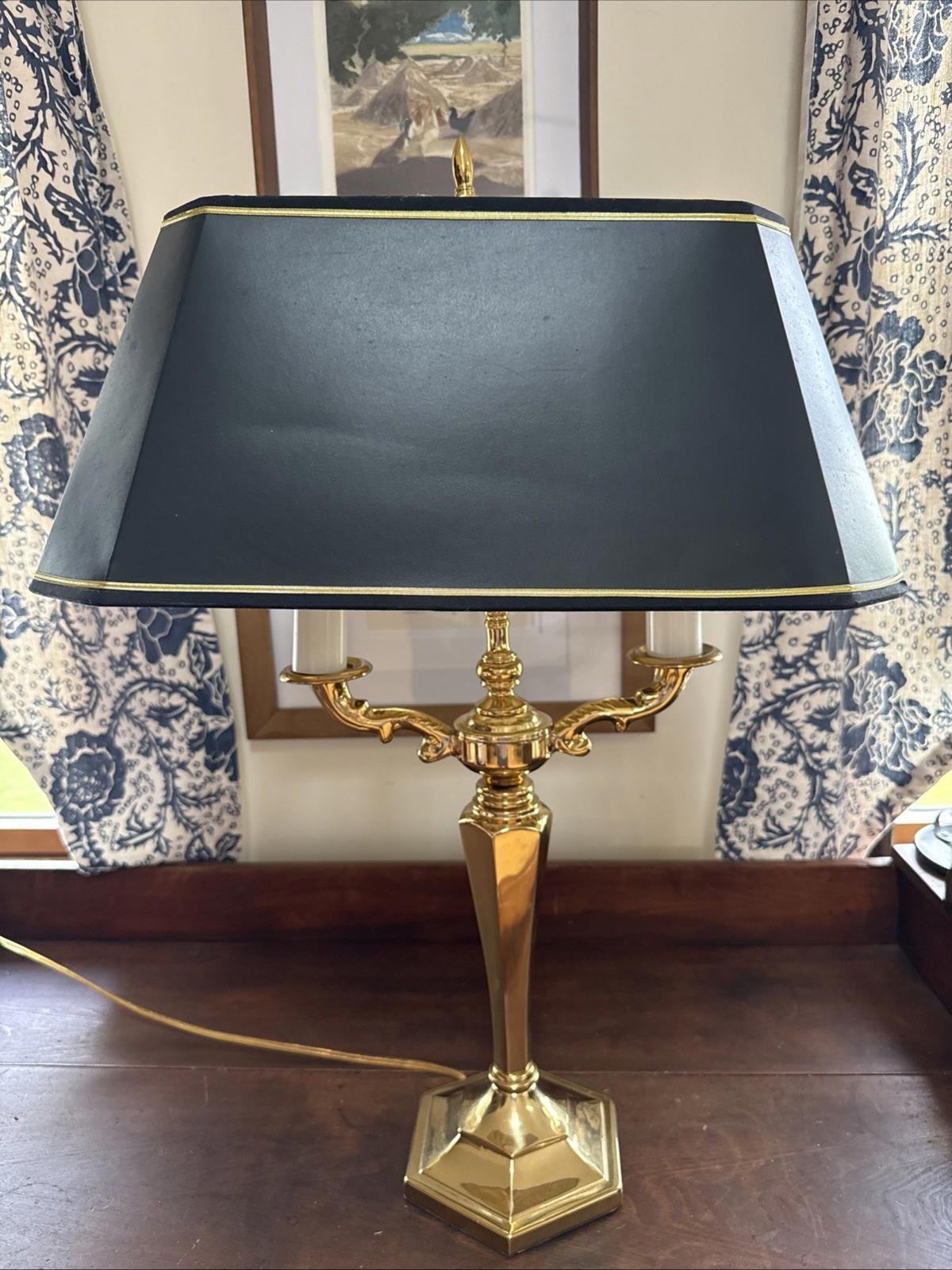 Solid Brass Lamp French Bouillotte 2 Candlestick Neoclassical Black Shade