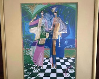 Vintage Framed Art Deco Print: Ann Lee Fashion Illustration