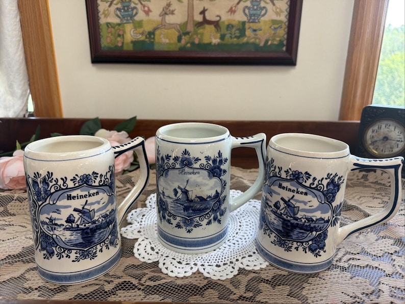 Delft Blue Hand Painted Heineken Beer Tankard Stein Mug Vintage Holland Lot 3 image 1