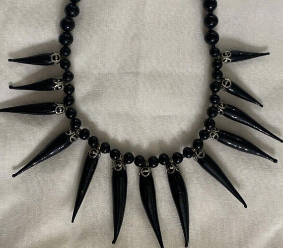 Authentic Unique Vintage Necklace Jet Black Glass… - image 1