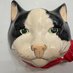 VTG Black Cat M Kitty String & Scissor Holder England Babbacombe Pottery Kitschy