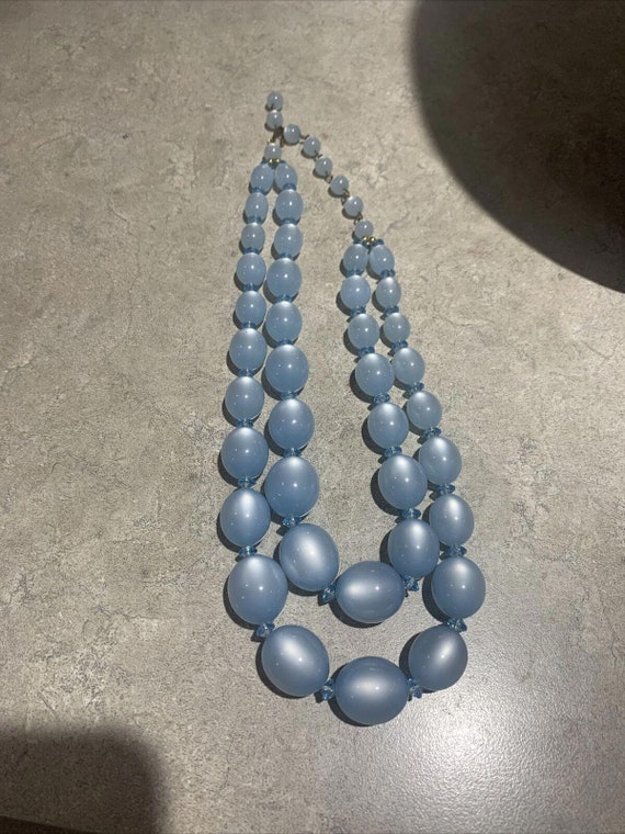 Vintage Necklace Double Blue Moonglow Lucite Bead… - image 5